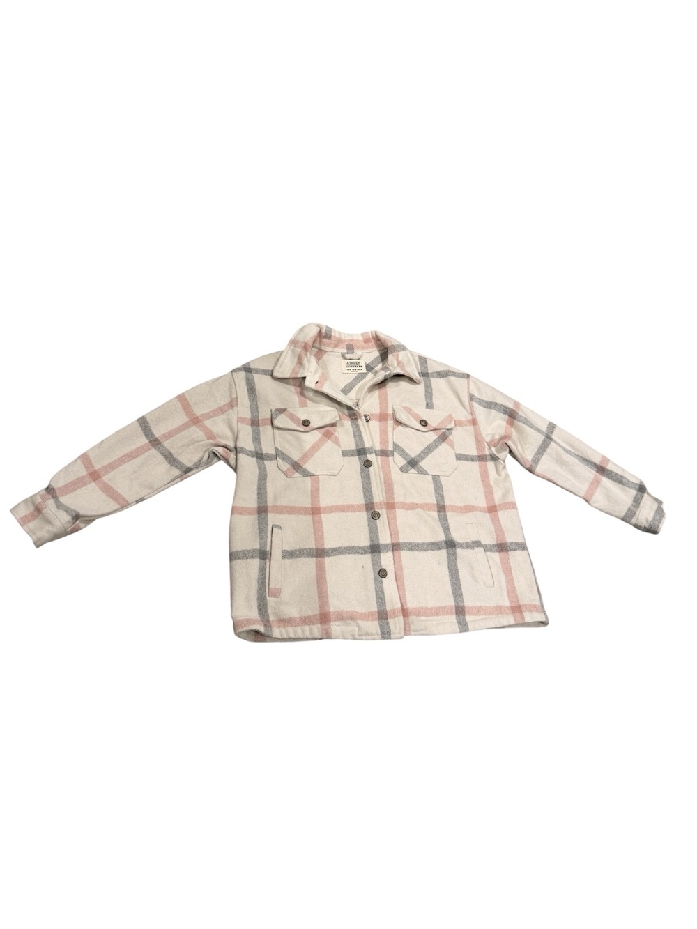 Plaid Button-Up Shacket in Blush Pink and Gray